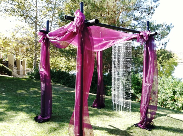 Bamboo Chuppah with draping and crystal for your wedding